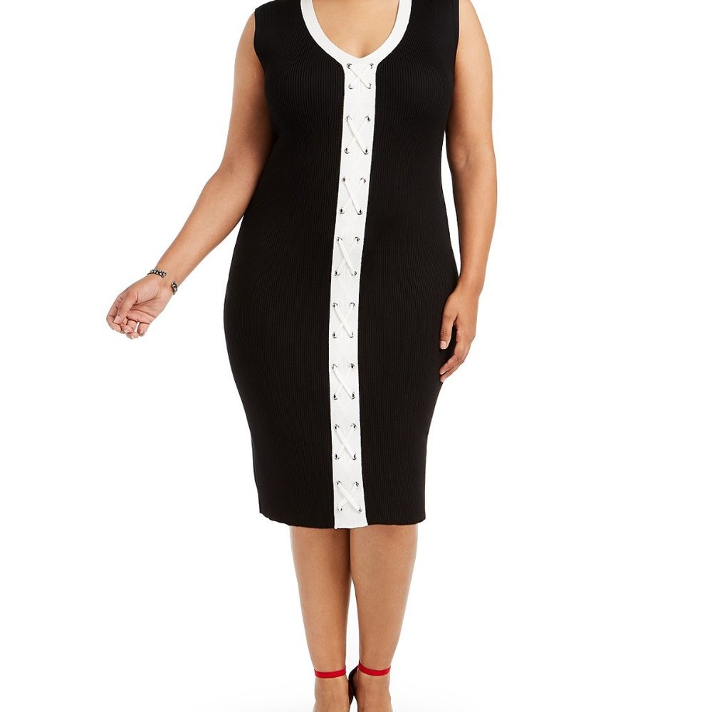 Planet Gold Trendy Plus Size Lace-Up Bodycon Dress